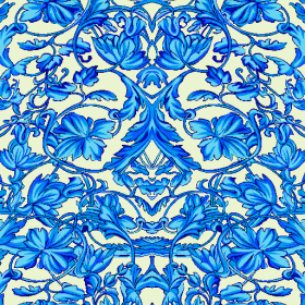 蓝色几何植物花纹矢量图服装纺织面料水印数码印花金昌花型