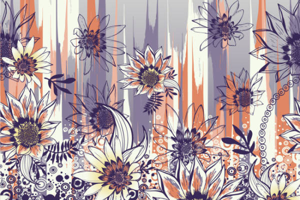 几何线条植物花朵矢量图纺织面料数码印花花型素材