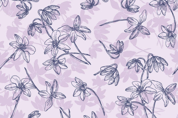 浅紫底色植物花朵拼接矢量图服装纺织面料数码印花花型素材