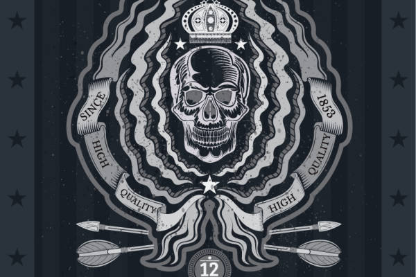 几何骷髅头字母五角星矢量图服装T恤裁片烫图印花花型素材