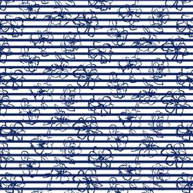 蓝色条纹植物花朵矢量图服装纺织面料数码印花花型素材