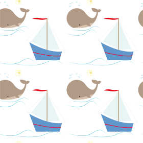 儿童卡通帆船小鲸鱼矢量图服装纺织面料数码印花花型素材