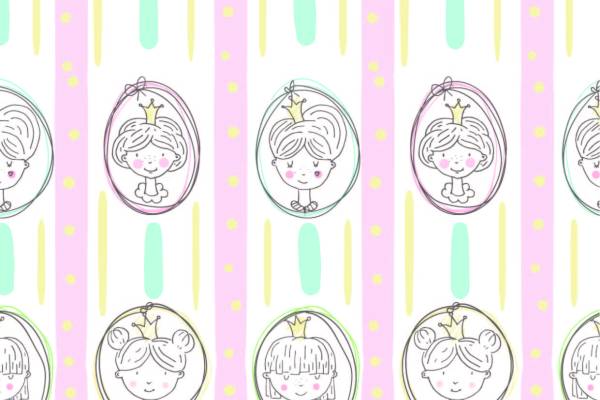 儿童卡通小公主人物花型矢量图服装纺织面料数码印花花型素材