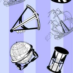 帆船地球仪沙漏矢量图服装纺织面料数码印花花型素材