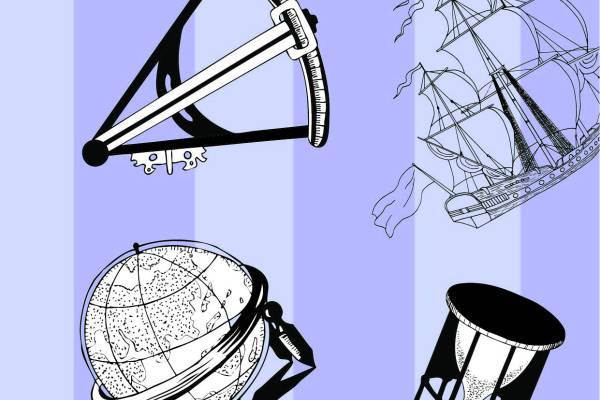 帆船地球仪沙漏矢量图服装纺织面料数码印花花型素材