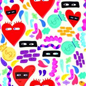 卡通几何图案心形矢量图服装纺织面料数码印花花型素材