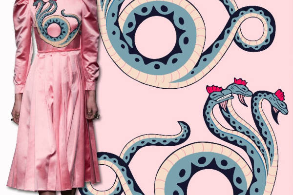 卡通动物蛇类印花矢量图服装裁片烫图印花花型素材