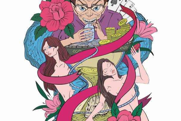 卡通人物牡丹花扑克牌矢量图服装裁片烫图印花花型素材