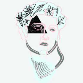 几何线条拼接人物头像花朵矢量图服装裁片T恤烫图印花花型素材