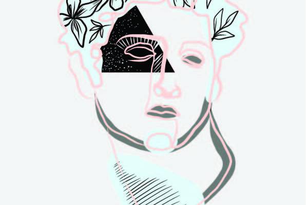 几何线条拼接人物头像花朵矢量图服装裁片T恤烫图印花花型素材