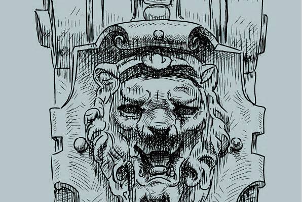 雕塑狮子头像花纹矢量图服装裁片T恤烫图印花花型素材