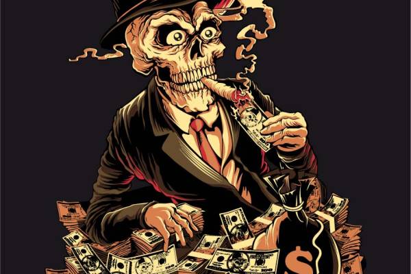 骷髅头人物钞票矢量图服装裁片T恤烫图印花花型素材