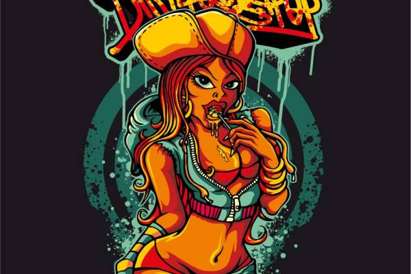 卡通人物字母涂鸦矢量图服装裁片T恤烫图印花花型素材