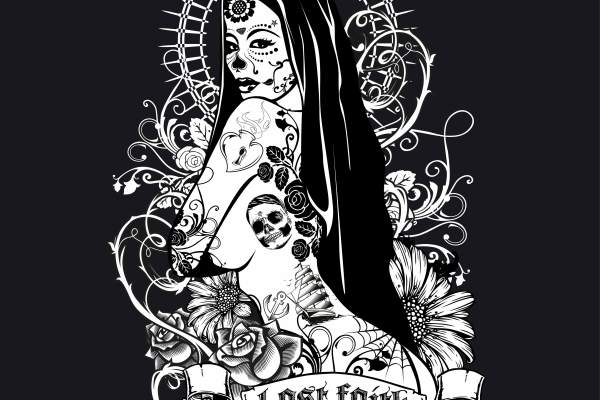 几何人物涂鸦花朵矢量图服装裁片T恤烫图印花花型素材