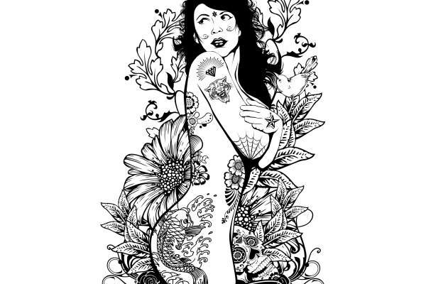 几何兔女郎人物植物花朵矢量图服装裁片T恤烫图印花花型素材