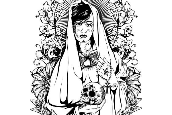 人物玫瑰花朵矢量图服装裁片T恤烫图印花素材