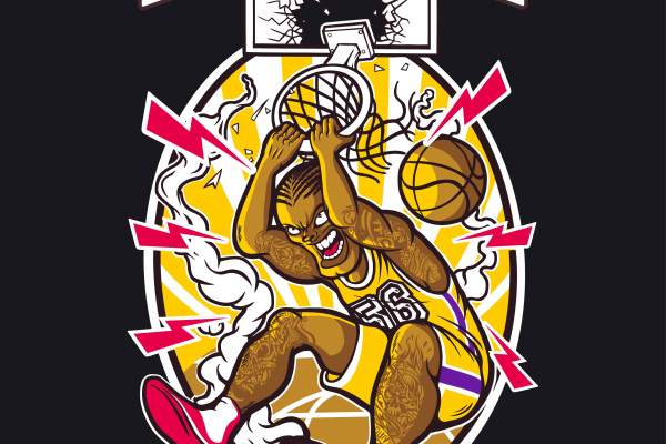 人物扣篮字母矢量图服装裁片T恤烫图印花花型素材