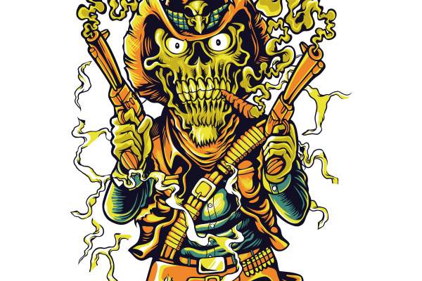 双枪西部牛仔矢量图服装裁片T恤烫图印花花型素材