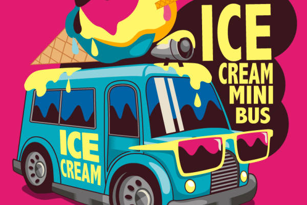 冰淇淋汽车字母矢量图服装裁片T恤烫图印花花型素材