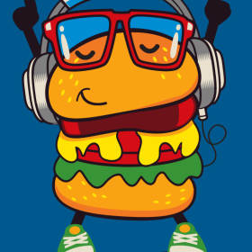 卡通汉堡人物矢量图服装裁片T恤烫图印花花型素材