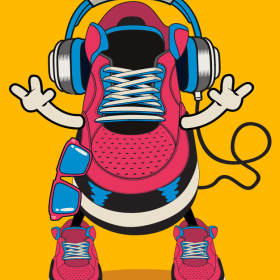 卡通鞋子耳机眼镜矢量图服装裁片T恤烫图印花花型素材