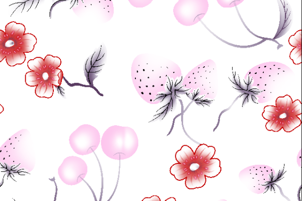 果实草莓樱桃花朵印花矢量图服装纺织面料水印数码印花金昌花型素材