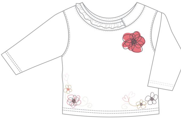 儿童上衣长袖T恤设计矢量图几何花朵图案