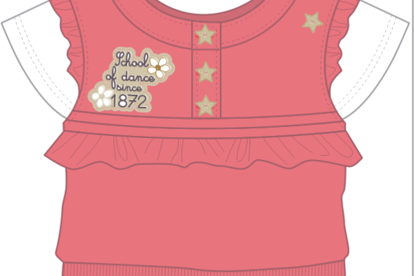 儿童短袖上衣小裙装设计矢量图五角星字母花朵花纹