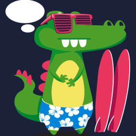 卡通鳄鱼冲浪板印花矢量图服装裁片T恤烫图印花花型素材