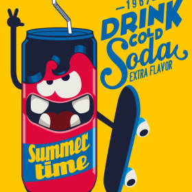 卡通汽水易拉罐字母印花矢量图服装裁片T恤烫图印花花型素材