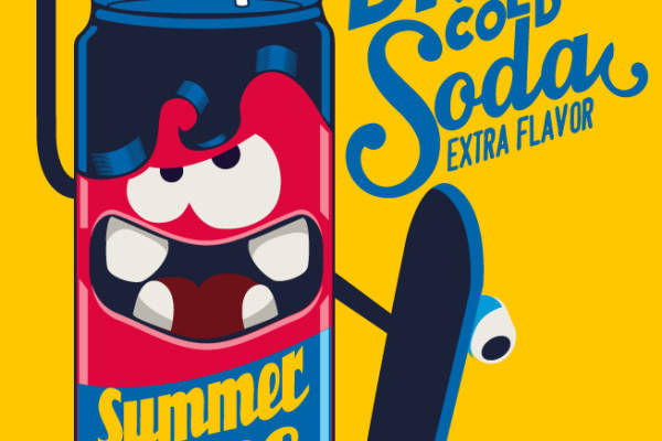 卡通汽水易拉罐字母印花矢量图服装裁片T恤烫图印花花型素材