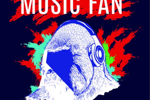 卡通大猩猩音乐字母设计矢量图服装裁片T恤烫图印花花型素材