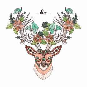 民族风麋鹿几何花卉矢量图服装裁片T恤烫图印花花型素材