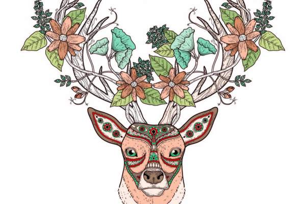 民族风麋鹿几何花卉矢量图服装裁片T恤烫图印花花型素材