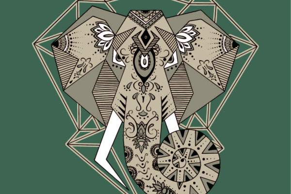 几何线条动物大象矢量图服装裁片T恤烫图印花花型素材