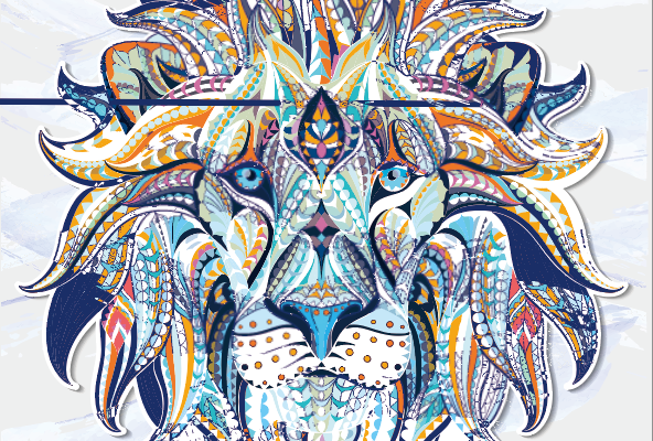 多彩几何拼接狮子印花花型矢量图服装裁片T恤烫图印花花型素材