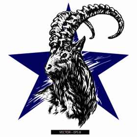 动物羚羊五角星背景印花矢量图服装裁片T恤烫图印花花型素材