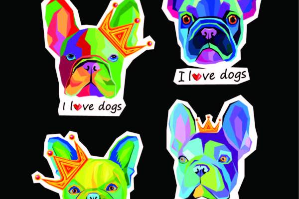 动物小狗皇冠字母印花矢量图服装裁片T恤烫图印花花型素材