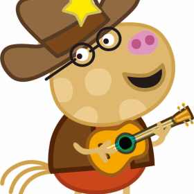 卡通动漫人物小猪佩奇吉他五角星印花矢量图服装裁片T恤烫图印花花型素材