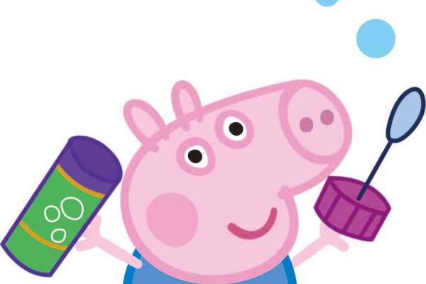 卡通动漫小猪佩奇吹泡泡矢量图服装裁片T恤烫图印花花型素材