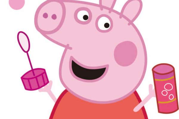 卡通动漫小猪佩奇吹泡泡矢量图服装裁片T恤烫图印花花型素材
