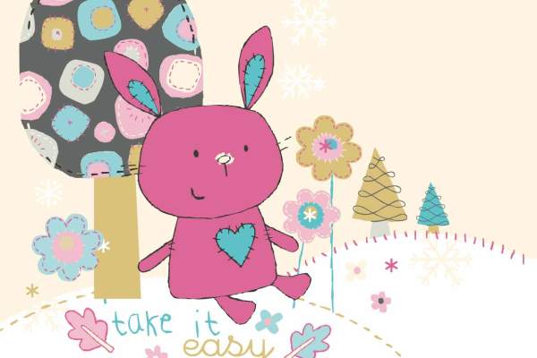 卡通兔子花朵矢量图儿童服装裁片T恤烫图印花花型素材