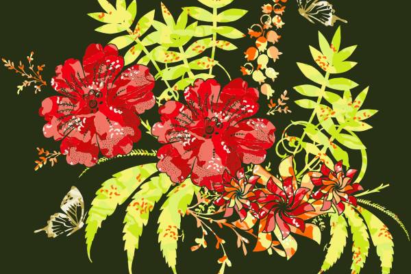 植物花卉蝴蝶矢量图服装裁片T恤烫图印花花型素材