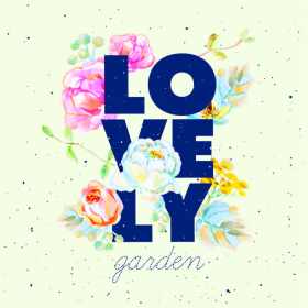 植物水彩玫瑰花卉字母矢量图服装裁片T恤烫图印花花型素材