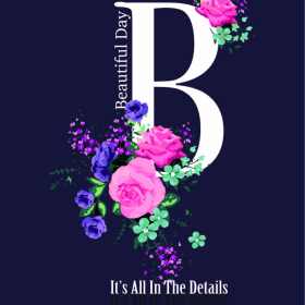 字母玫瑰花拼接矢量图服装裁片T恤烫图印花花型素材