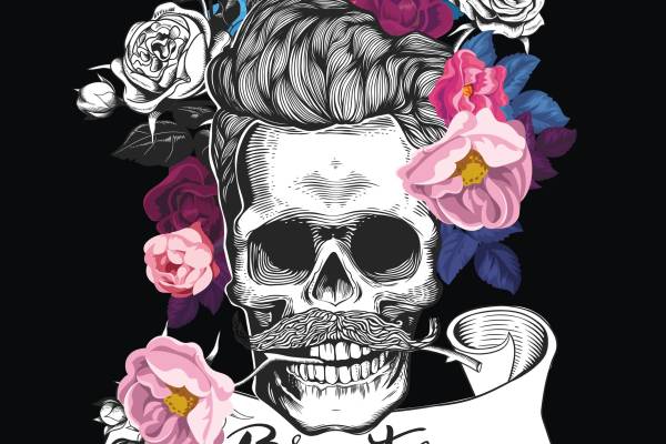 骷髅头字母花朵矢量图牡丹花玫瑰花花型服装裁片T恤烫图印花花型素材