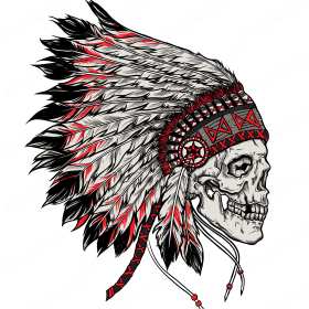 印第安头饰骷髅头印花花型服装裁片T恤烫图印花花型素材