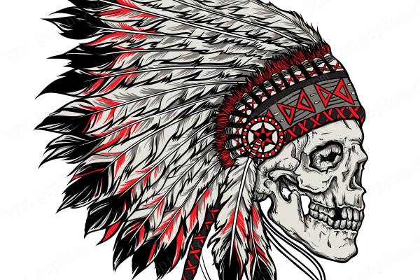 印第安头饰骷髅头印花花型服装裁片T恤烫图印花花型素材