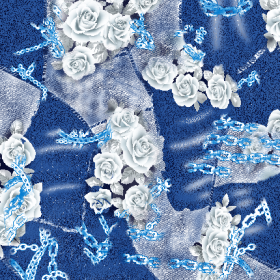 牛仔蓝植物玫瑰花朵链子拼接矢量图服装纺织面料水印数码印花金昌花型素材