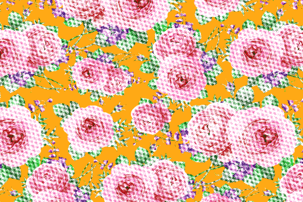 黄色底植物牡丹花卉拼接矢量图服装纺织面料水印数码印花金昌花型素材